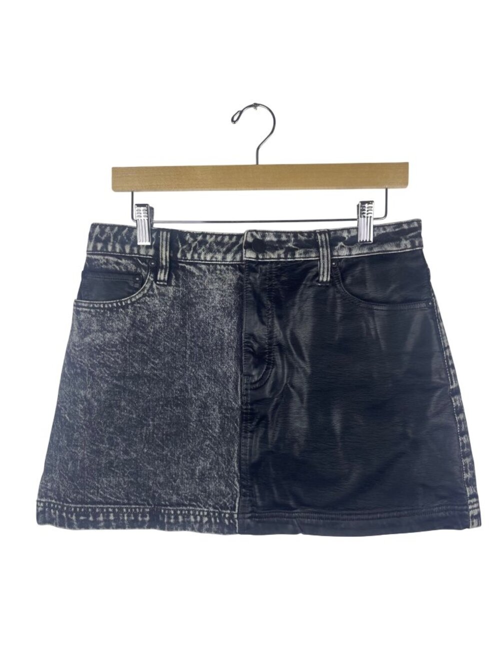 Alice + Olivia Austin Vegan Leather Combo Mini Skirt Women's 30 Two-Tone Black